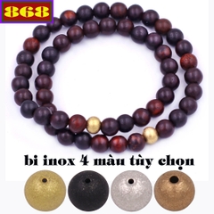 Vòng chuỗi đôi 6 ly gỗ đàn hương nâu charm bi inox VGDHNHBD