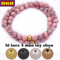 Vòng chuỗi đôi 6 ly san hô hồng phấn sọc charm bi inox VSHHPSHBD