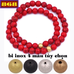 Vòng chuỗi đôi 6 ly san hô đỏ sọc charm bi inox VSHOSHBD