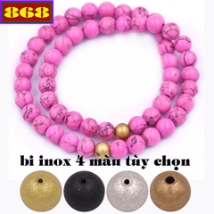 Vòng chuỗi đôi 6 ly san hô hồng sọc charm bi inox VSHHSHBD