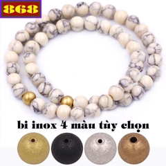 Vòng chuỗi đôi 6 ly san hô trắng sọc charm bi inox VSHTRSHBD