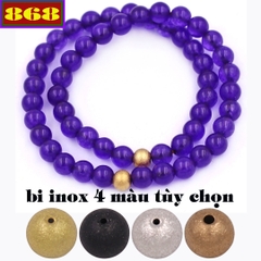Vòng chuỗi đôi 6 ly đá thạch anh tím charm bi inox VTAIHBD