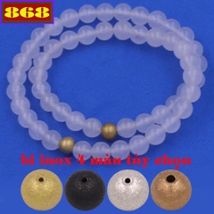 Vòng chuỗi đôi 6 ly đá thạch anh trắng charm bi inox VTATRHBD