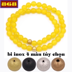 Vòng chuỗi đôi 6 ly đá thạch anh vàng charm bi inox VTAVHBD