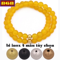 Vòng chuỗi đôi 6 ly đá thạch anh vàng mờ charm bi inox VTAVMHBD