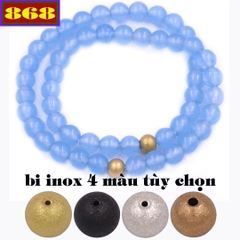 Vòng chuỗi đôi 6 ly đá thạch anh xanh biển charm bi inox VTAXBHBD