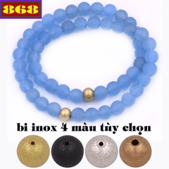 Vòng chuỗi đôi 6 ly đá thạch anh xanh biển mờ charm bi inox VTAXBMHBD