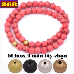 Vòng chuỗi đôi 6 ly san hô hồng cam sọc charm bi inox VSHHCSHBD