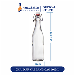 Chai Thủy Tinh Nắp Cài Dáng Cao 500ML