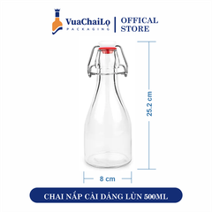 Chai Thủy Tinh Nắp Cài Dáng Lùn 500ML