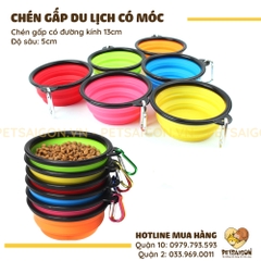 Chén Cho Chó Mèo Có Thể Gấp Gọn, Có Móc Treo