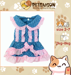 Đầm Cho Chó Mèo Jean Hồng Chấm Bi
