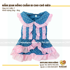Đầm Cho Chó Mèo Jean Hồng Chấm Bi