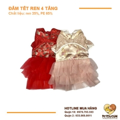 Áo Tết Cho Chó Mèo - Đầm Tết Ren 4 Tầng