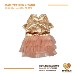 Áo Tết Cho Chó Mèo - Đầm Tết Ren 4 Tầng