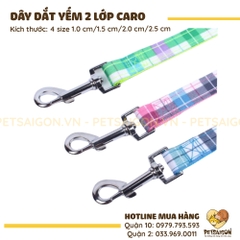 Dây Yếm Dắt Chó Mèo 2 Lớp Họa Tiết Caro