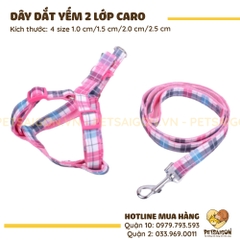 Dây Yếm Dắt Chó Mèo 2 Lớp Họa Tiết Caro