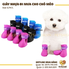Giày Cho Chó Mèo Mang Đi Mưa Bằng Nhựa
