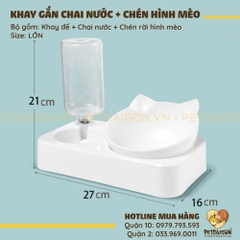 Tô Ăn Uống Cho Chó Mèo Có Gắn Chai Nước Chén Hình Mèo