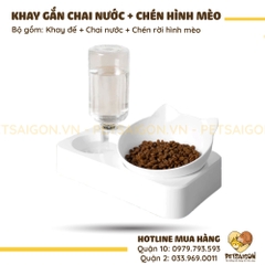 Tô Ăn Uống Cho Chó Mèo Có Gắn Chai Nước Chén Hình Mèo