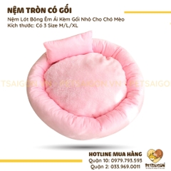 Nệm Cho Chó Mèo Hình Tròn Có Gối