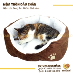 Nệm Cho Chó Mèo Hình Tròn In Dấu Chân