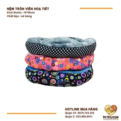Nệm Cho Chó Mèo - Nệm Tròn Viền Họa Tiết
