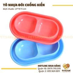 Tô Ăn Cho Chó Mèo Bằng Nhựa Dạng Đôi Chống Kiến