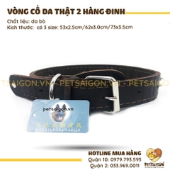 Vòng Cổ Cho Chó Lớn Bằng Da Thật 2 Hàng Đinh