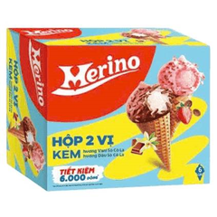 Kem ốc quế Merino hộp 2 vị vani socola - dâu socola 60g*6