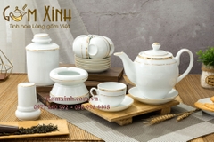 Bộ trà Minh Long viền vàng kim kèm phụ kiện