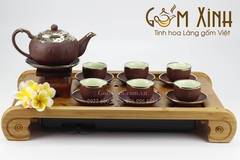 Bộ  trà tử sa Tống Phúc Lộc Thọ đỏ bọc đồng (Hàng Nghệ Nhân)
