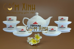 Bộ ấm chén dáng dẹt in logo KIDOASA