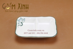 Khay muối 2 ngăn men trắng vẽ hoa sen (12cm x 9cm)