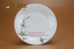 Đĩa tròn Ø 18 men trắng vẽ thanh trúc