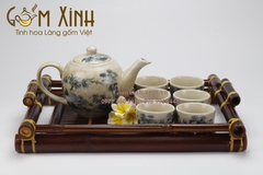 Bộ trà dáng Minh Long men rạn giả cổ kèm khay tre