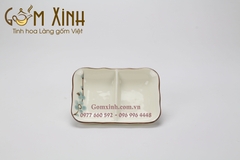 Khay muối 2 ngăn men kem vẽ hoa đào (12cm x 9cm)