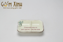 Khay muối 2 ngăn men kem vẽ hoa sen (12cm x 9cm)