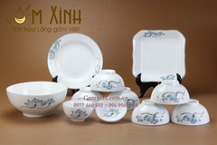 Bộ đồ ăn Bát Tràng hoa sen vẽ tay (set 3)