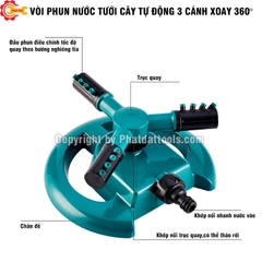 Vòi Phun Nước Tưới Cây Tự Động 3 Cánh (Đế Tròn)