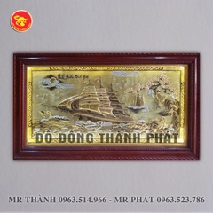 Tranh Thuận buồm xuôi gió bằng đồng dài 2,3 mét khung gỗ tự nhiên
