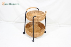 2-Tier Rattan Rolling Cart – Handwoven Storage Trolley with Wheels-CH5234A-1BR