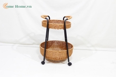 2-Tier Rattan Rolling Cart – Handwoven Storage Trolley with Wheels-CH5234A-1BR