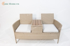 Garden Poly Rattan 2 Seater Companion Seat Wicker Love Seat Weave Partner Bench with Cushions Patio Outdoor Furniture-CH5229A-1YL
