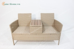 Garden Poly Rattan 2 Seater Companion Seat Wicker Love Seat Weave Partner Bench with Cushions Patio Outdoor Furniture-CH5229A-1YL