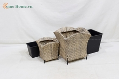 Handmade Plastic Rattan Wicker Planter Pot for Indoor Outdoor Garden-CH2378A-2GY