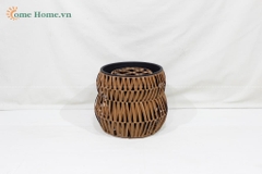 Handmade Woven Plastic Rattan Planter Basket for Modern Home Decor-CH2324B-2BR