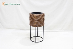 Plastic Rope Woven Planter with Metal Stand – Modern Indoor Plant Pot-CH3351C-1-2BR