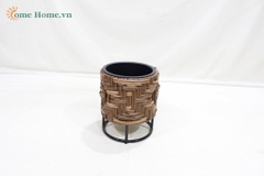 Plastic Rope Woven Planter with Metal Stand – Modern Indoor Plant Pot-CH3351C-1-2BR