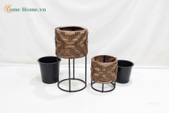 Plastic Rope Woven Planter with Metal Stand – Modern Indoor Plant Pot-CH3351C-1-2BR